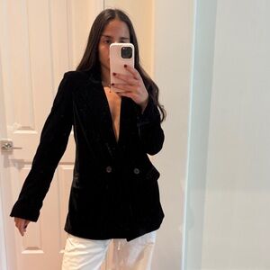 Zara Black Velvet Double-Breasted Blazer